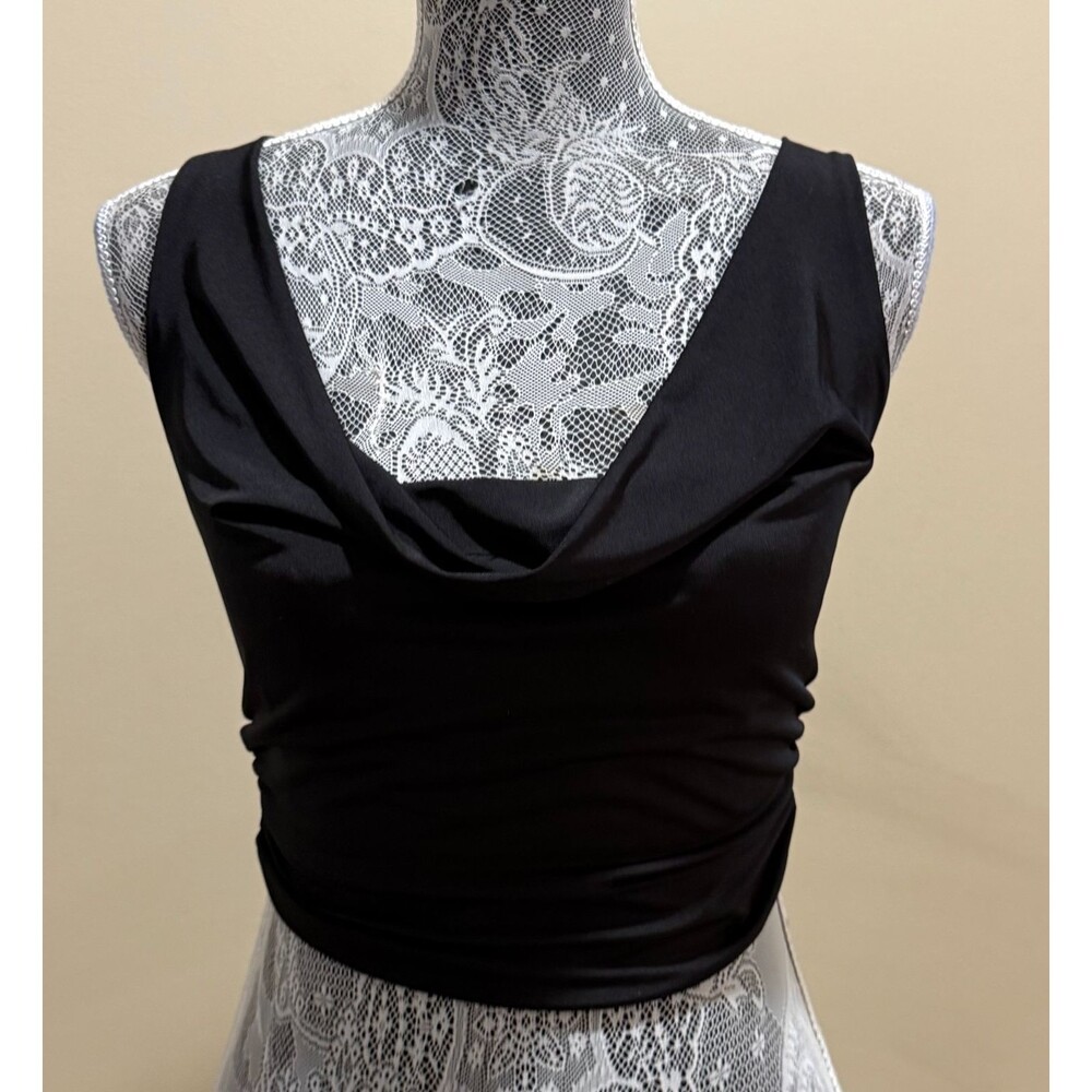 Blue Blush Womens S Black Smocked Crop Top Cowl Neck Shirt Tank Top Blouse